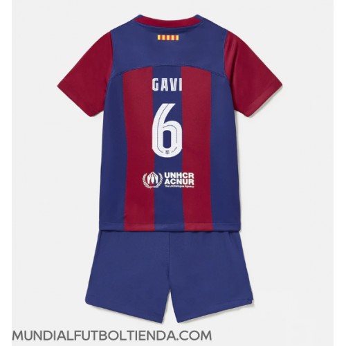 Camiseta Barcelona Paez Gavi #6 Primera Equipación Replica 2023-24 para niños mangas cortas (+ Pantalones cortos)